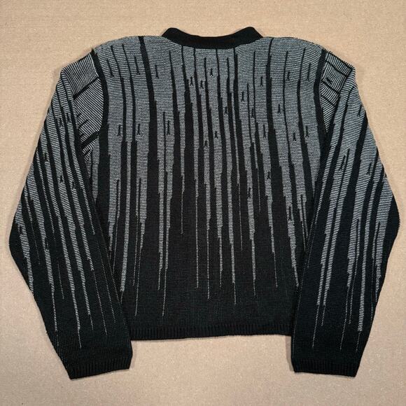 Vintage Black White Abstract Striped Button Cardigan 90s San Remo Petites S - Picture 5 of 8